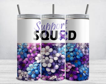 Envoltura para vaso de apoyo para el Alzheimer, cinta morada para concientización sobre el Alzheimer, envoltura delgada para vaso de 20 oz, diseño de sublimación PNG para familiares y amigos