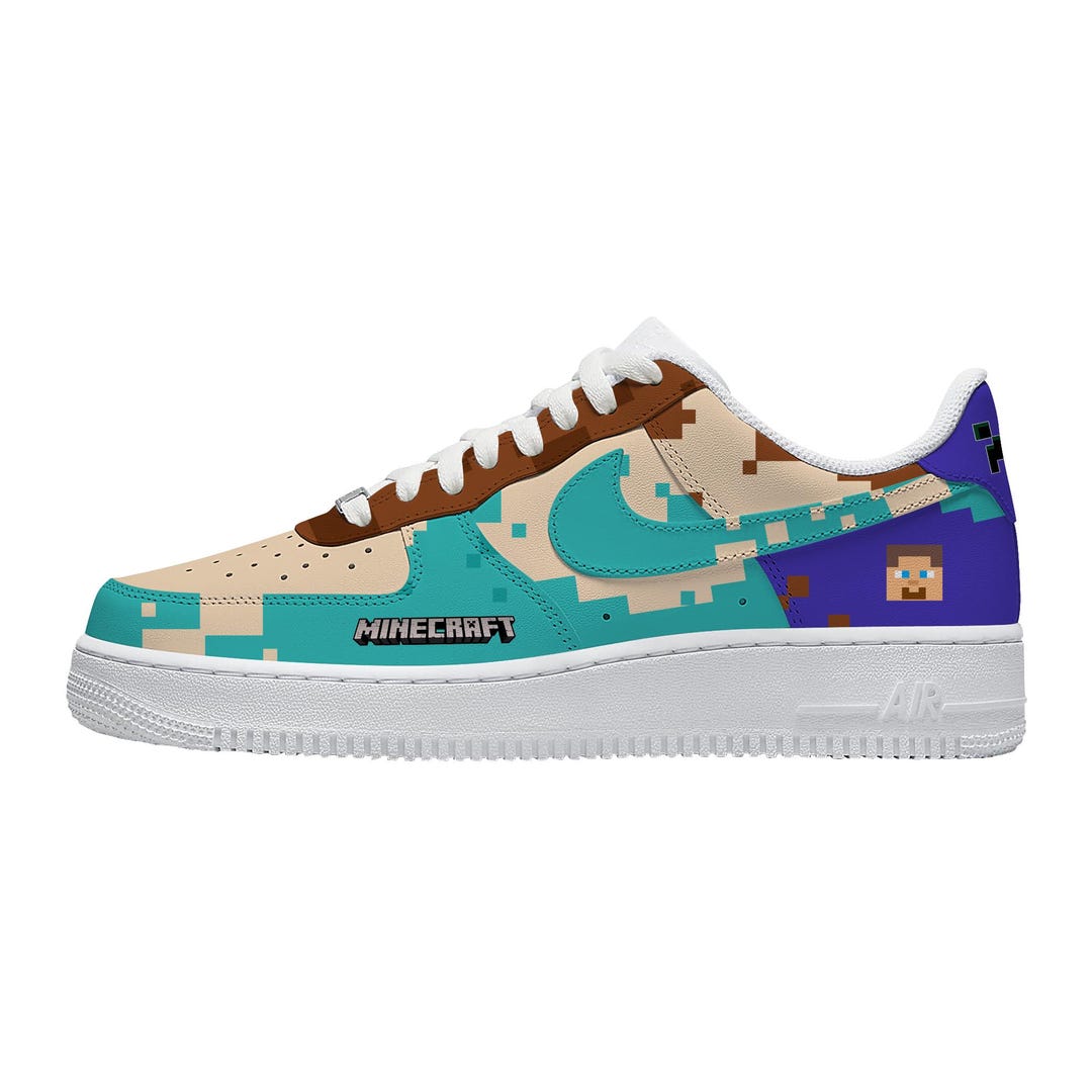 Custom Sneakers, Pixel Art | Inspired by Minecraft Steve Painted Shoes ...
