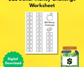 Kids Money Challenge Worksheet - 25 dollar challenge - Digital Download - Financial Literacy