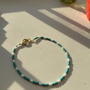 Beaded Necklace - One of a kind  - Handmade - blue - pearl