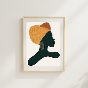 Afrocentric schwarze Frau Kunst, minimalistische Headwrap Wandkunst, digitaler Download, afroamerikanische Wand-Dekor, moderne Afro-Kunstdruck, Boho Chic