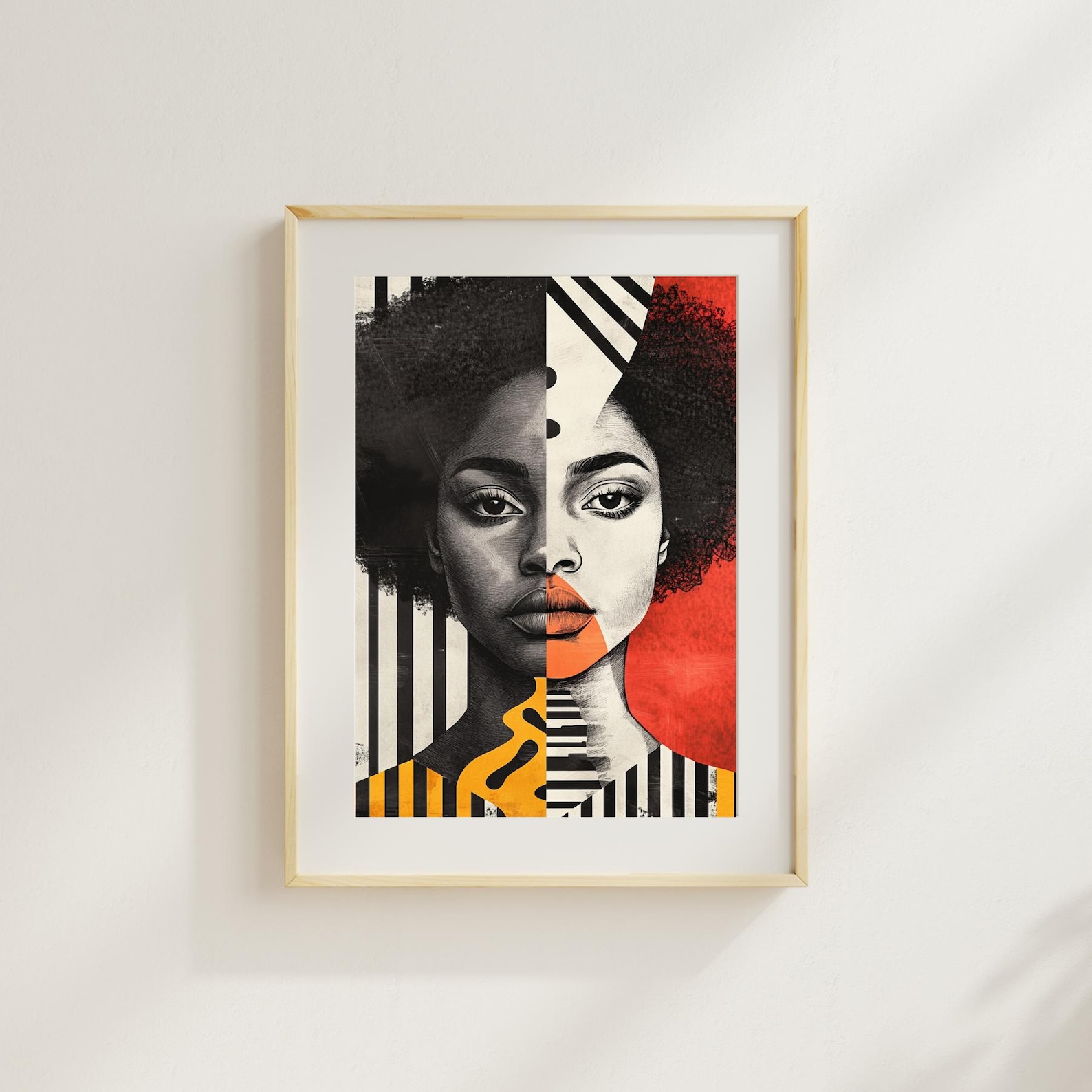 Afrocentric Abstract Black Woman Wall Art – Modern Geometric Portrait ...