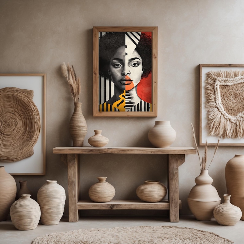 Afrocentric Abstract Black Woman Wall Art – Modern Geometric Portrait ...