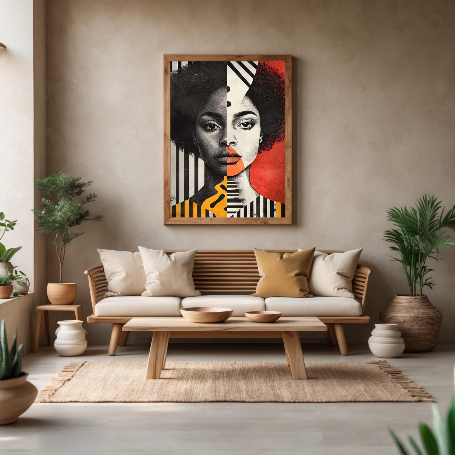 Afrocentric Abstract Black Woman Wall Art – Modern Geometric Portrait ...