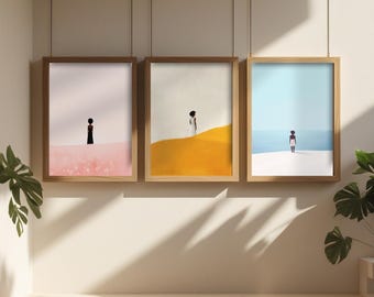 Afrocentric Minimalist Wall Art Set of 3 – Black Woman Digital Prints, Calm Neutral Decor, Boho Aesthetic, Modern African American Art