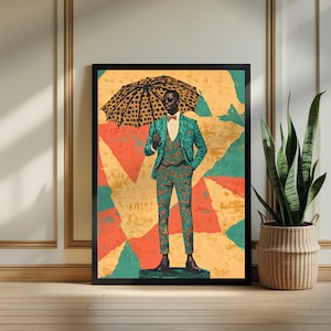 Afro Dandyism Wall Art – Black Man Fashion Print, African American Modern Art, Bold Digital Download, Printable Black Culture Decor