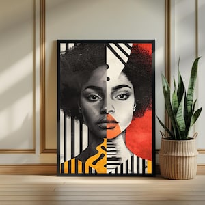 Afrocentric Abstract Black Woman Wall Art – Modern Geometric Portrait Print, African American Digital Download, Melanin Home Decor, Home Art