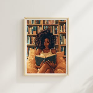 Girl Book Art - Black Woman Reading | Afrocentric Wall Print | Book Lover Art | Black Woman Art | African American Art | Black Art Print