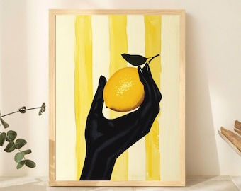 Afrocentric Lemon Kitchen Wall Art – Bold Food Printable, Retro Citrus Poster, Digital Download for Kitchen Decor - Farmhouse Kitchen Art