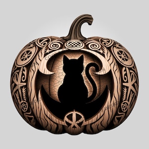 Fichier de gravure laser illusion 3D d&#39;Halloween, art de la silhouette de chat noir citrouille pour machines laser