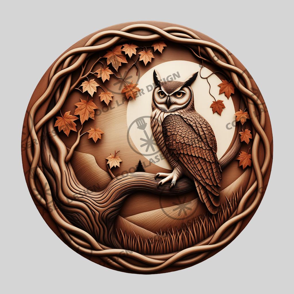 Halloween 3D Laser Engraving File, Wise Owl On Branch Illusion Laser Design