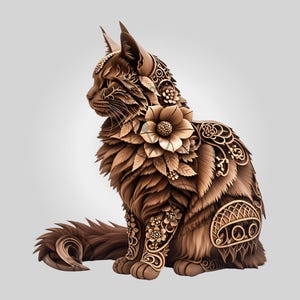 Laser Engraving File 3D Illusion Norwegian Forest Cat, Animal Art Pattern for Laser Projects, Unique Home Decor
