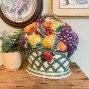 Vintage Raymond Waites Cornucopia Fruit Basket Cookie Jar Ceramic