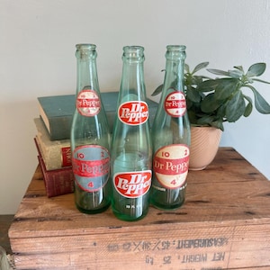 Vintage Dr. Pepper Lot of 3 Glass Bottles Antique Farmhouse Primitive
