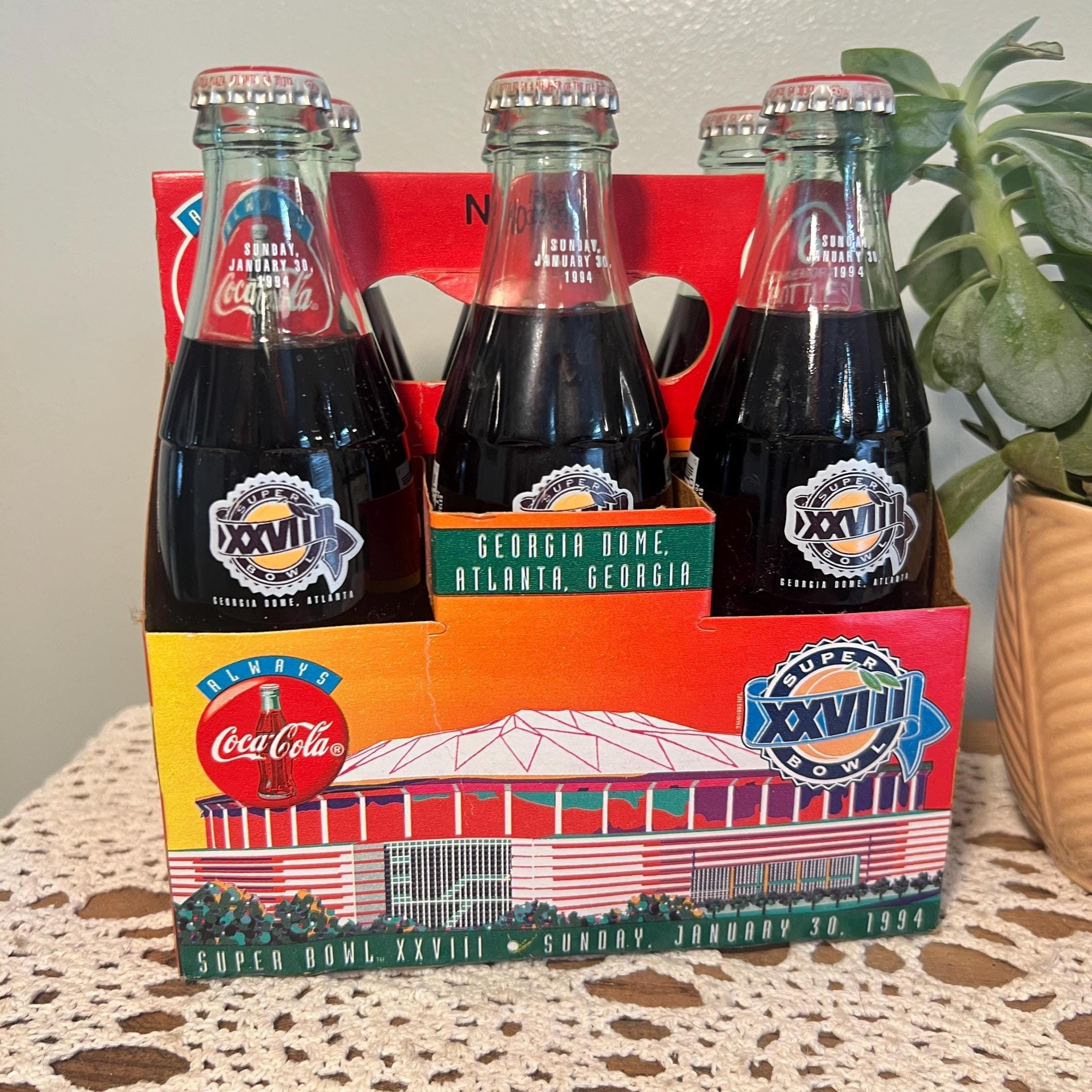 Vintage 1994 Super Bowl XXVIII Coca Cola Bottles, Atlanta Georgia