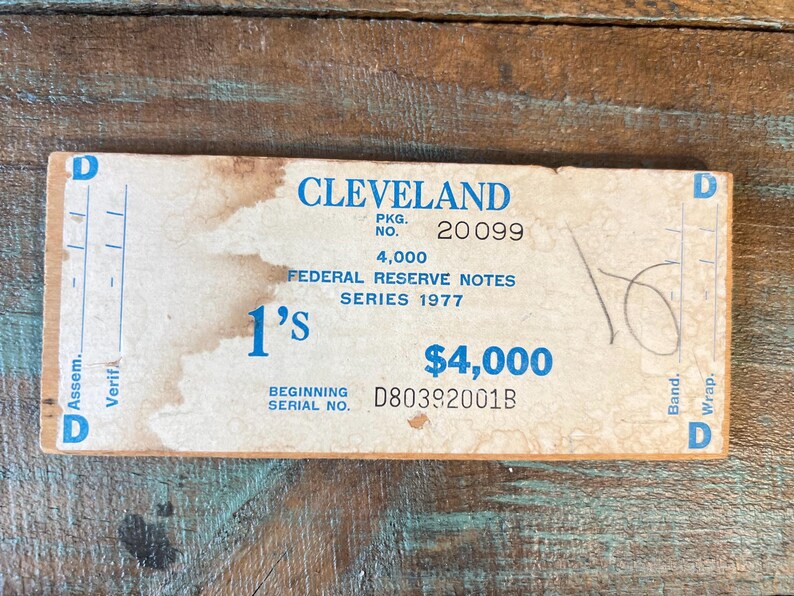 Vintage 1977 BEP 4000 Dollar Brick Packaging Label, Cleveland - Lot of ...