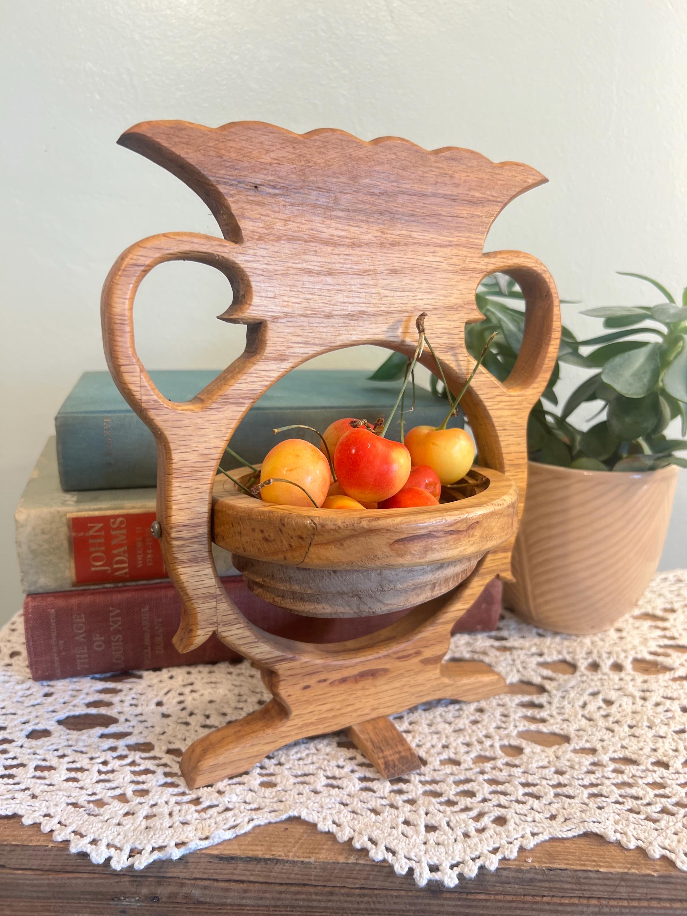 手榴弾型木製アンティーク雑貨 Vintage Hand Carved Wood Accordion Fruit Bowl - Etsy