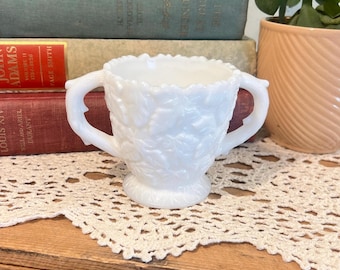 Vintage Westmoreland Milk Glass Sugar Bowl, Bramble Maple Leaf Design