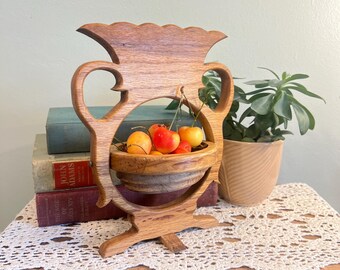 Vintage Hand Carved Wood Accordion Fruit Bowl