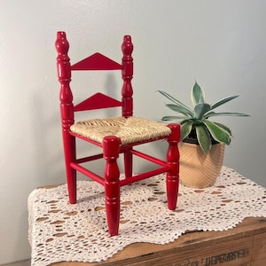 Vintage Miniature Wooden Doll Chair 12&quot; Tall Miniature Country Cottage Farmhouse Decor Stuffed Animal Plush