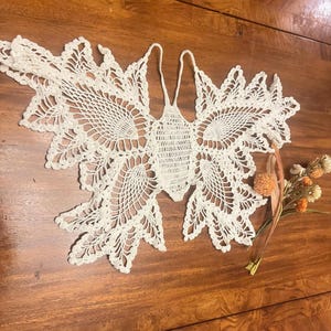 Vintage Butterfly Doily Doilies  Hand made Doily Vintage Country Cottage Farmhouse Decor