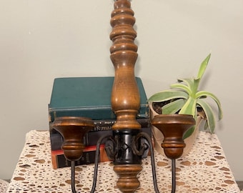 Vintage Wooden Double Candle Sconce