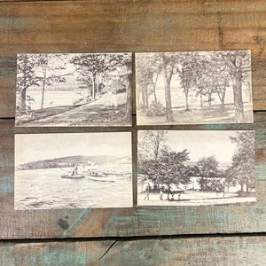 Lot of 4 Antique Vintage Connecticut 1920&#39;s lake Postcards, Drawing, Photograph, Picture, Collectable Primitive Photography ephemera