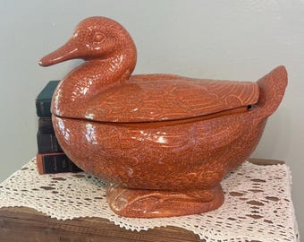 Vintage Porcelain  Goose / Duck Cookie Jar  / Soup Tureen Retro Country Cottage Farmhouse Decor