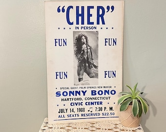 Vintage 1988 Cher mi Sonny Bono Connivora Konzertplakat, authentisches Original 22x14"