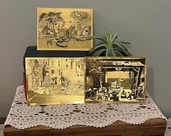 Vintage Goldfoliendruck-Radierung von Lionel Barrymore, Ephemera, 3er-Set