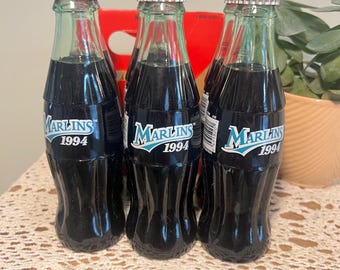Vintage 1994 Florida Marlins Coca Cola Glass Bottles, Set of 6