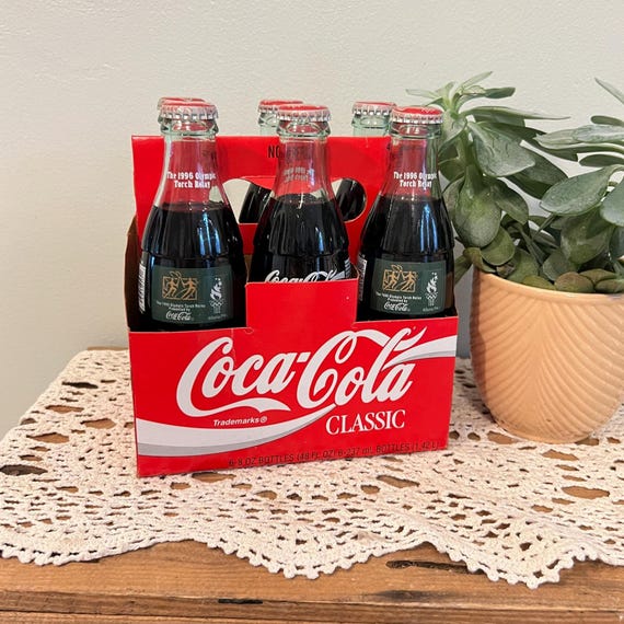 Vintage 1996 Olympic Torch Relay Coca-cola Bottles, Set of 6 With