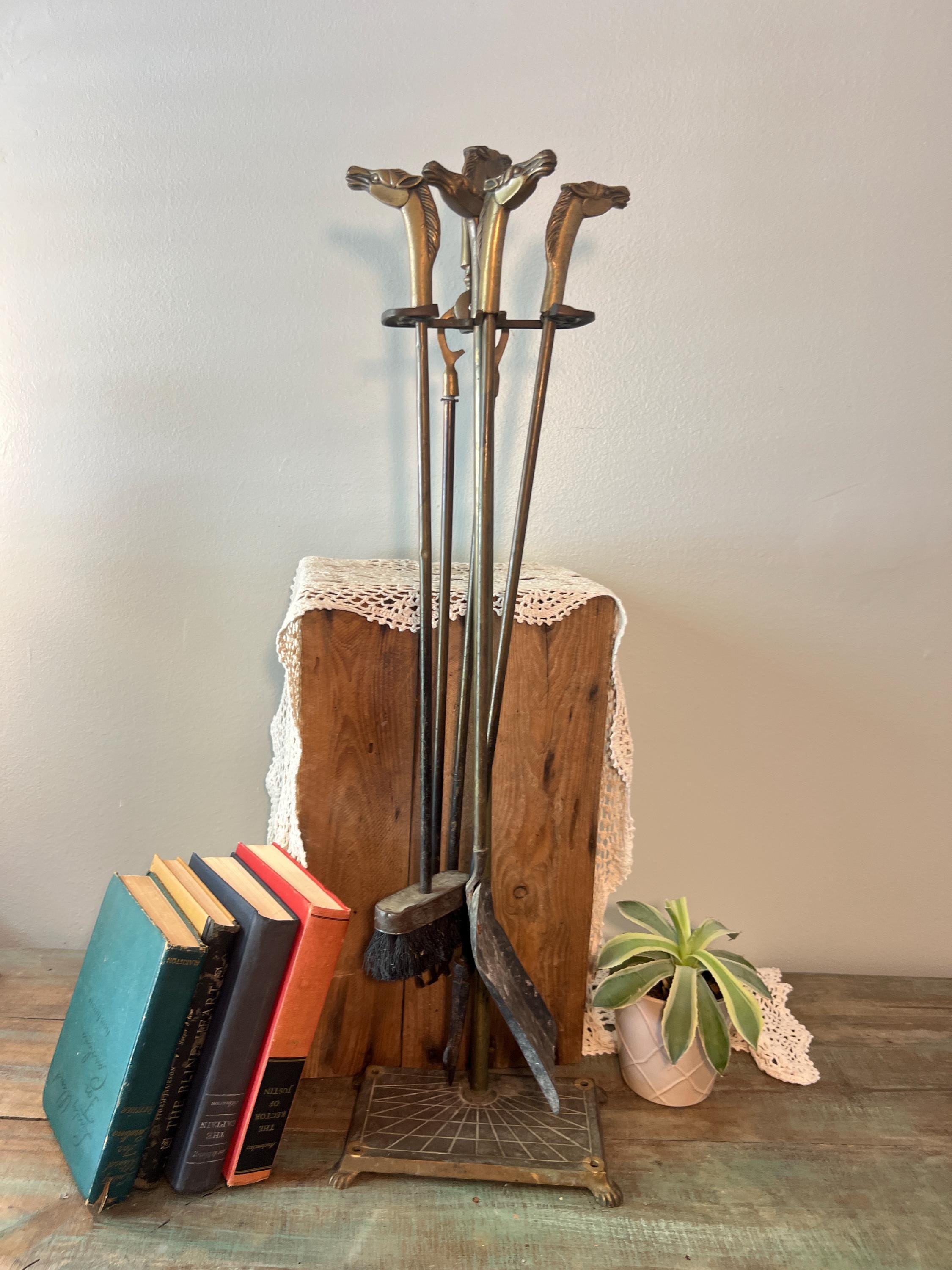 Vintage Brass Equestrian Horse Fireplace Tool Set - Etsy