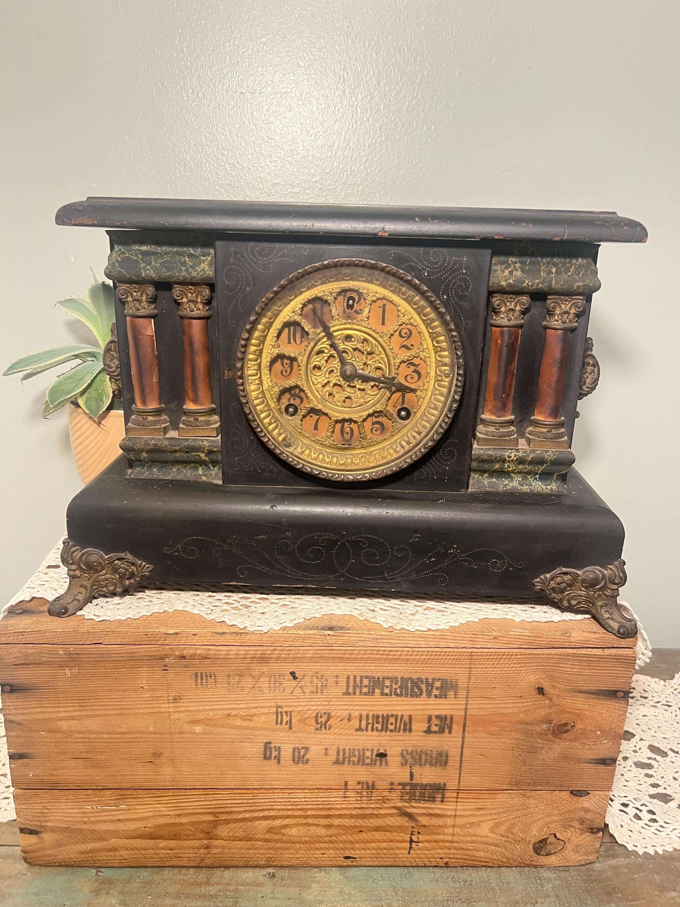 Antique 8 Day Mantle Clock E. Ingraham 1800's Vintage Wood Clock