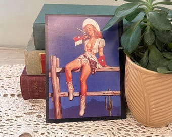 Pinup Cowgirl Postkarte Western Cowboy Dekor Vintage Illustration