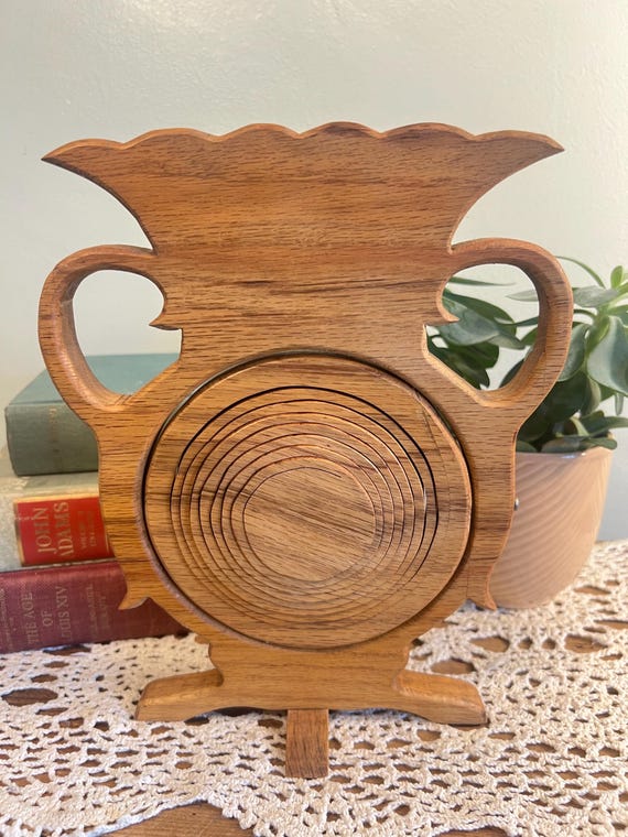 【中古品】トールペイント　3段 木製シェルフ フルーツ柄 丸型トレイ付 ラック Vintage Hand Carved Wood Accordion Fruit Bowl - Etsy