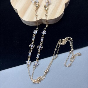 Paarse lenzenvloeistofketting zirkoon, gouden lenzenvloeistofketting, zonnebrilketting