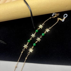 Catena per occhiali a forma di fiocco di neve verde, catena per occhiali a forma di fiore verde, catena per occhiali, catena per occhiali da sole