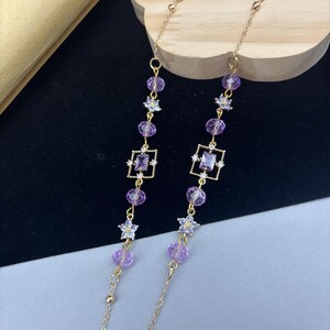 Belles chaînes de lunettes en cristal violet, chaînes de lunettes de fleurs, chaînes de lunettes de soleil, cadeaux pour elle
