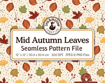 Diseño de patrón sin costuras de hojas de mediados de otoño dibujadas a mano, archivo de patrón botánico con estética otoñal acogedor, impresión en tela, papel digital, uso comercial