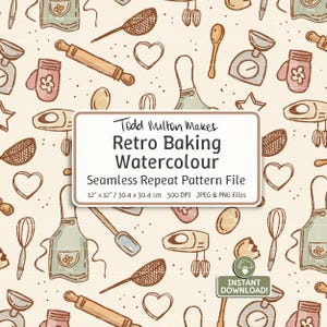 File di motivi senza soluzione di continuità per pasticceria in stile retrò, clipart di pasticceria in stile vintage disegnate a mano in formato PNG per tessuti, stampe e design di superfici. Uso commerciale.