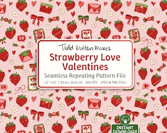 Valentijnsdag aardbei & harten naadloos bestand, handgetekende coquette herhalend patroonontwerp voor stof, ontwerp van oppervlak. Commercieel gebruik