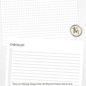 May include: A white checklist with horizontal lines and circles for checkmarks. The word "CHECKLIST" is printed at the top. A dotted paper is in the background. The text "These are Mockup Images Only. No Physical Product will be Sent" is at the bottom.