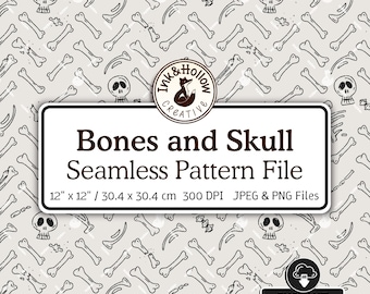 Skelet botten en schedel handgetekende naadloze patroon, schattige Halloween digitale patroon kunst voor junk Journal, patroon voor stof en achtergrond