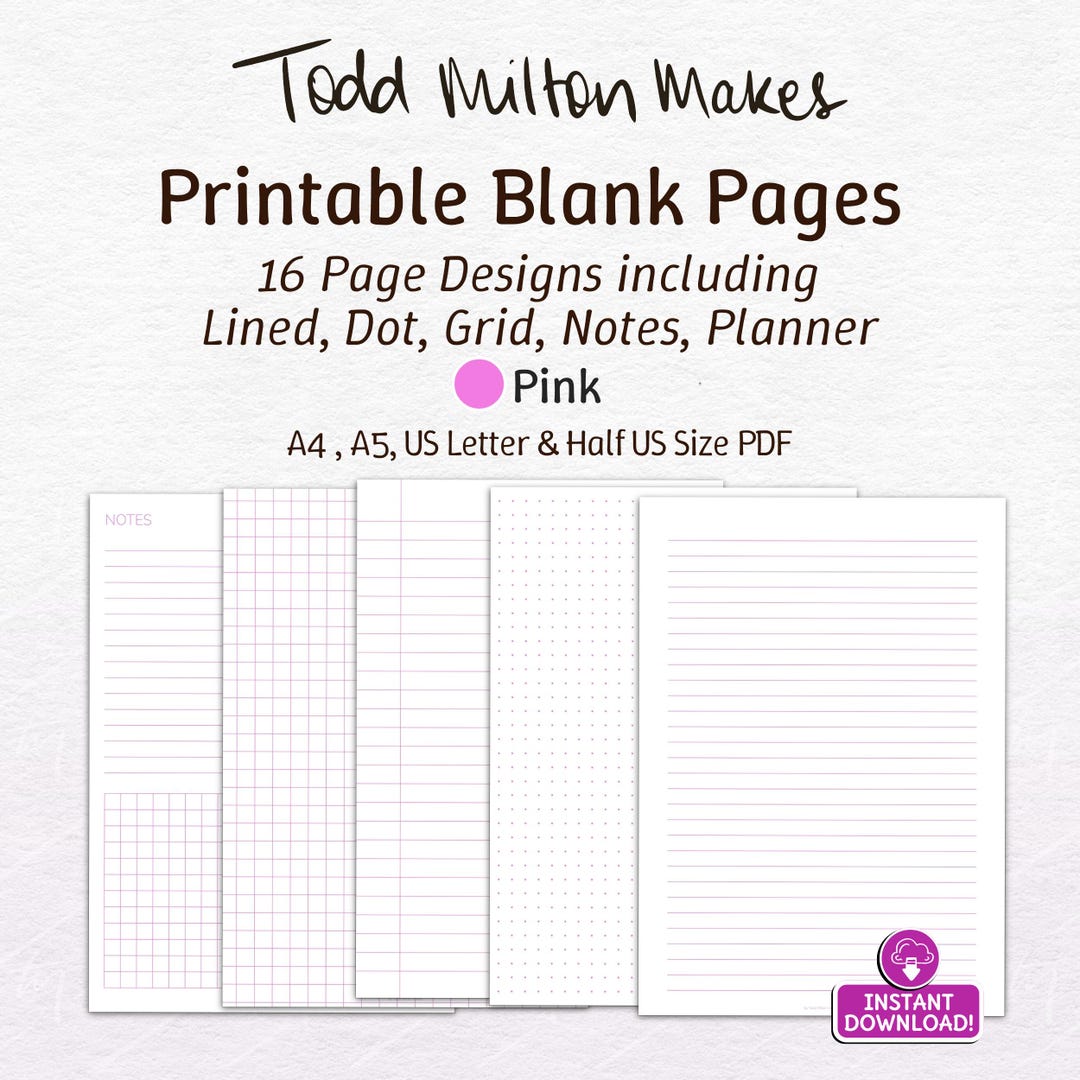 Pink Ruler Print Paper Pink Blank Lined Printable Ruled Paper Pack. Grid & Dot Paper, Notebook ...