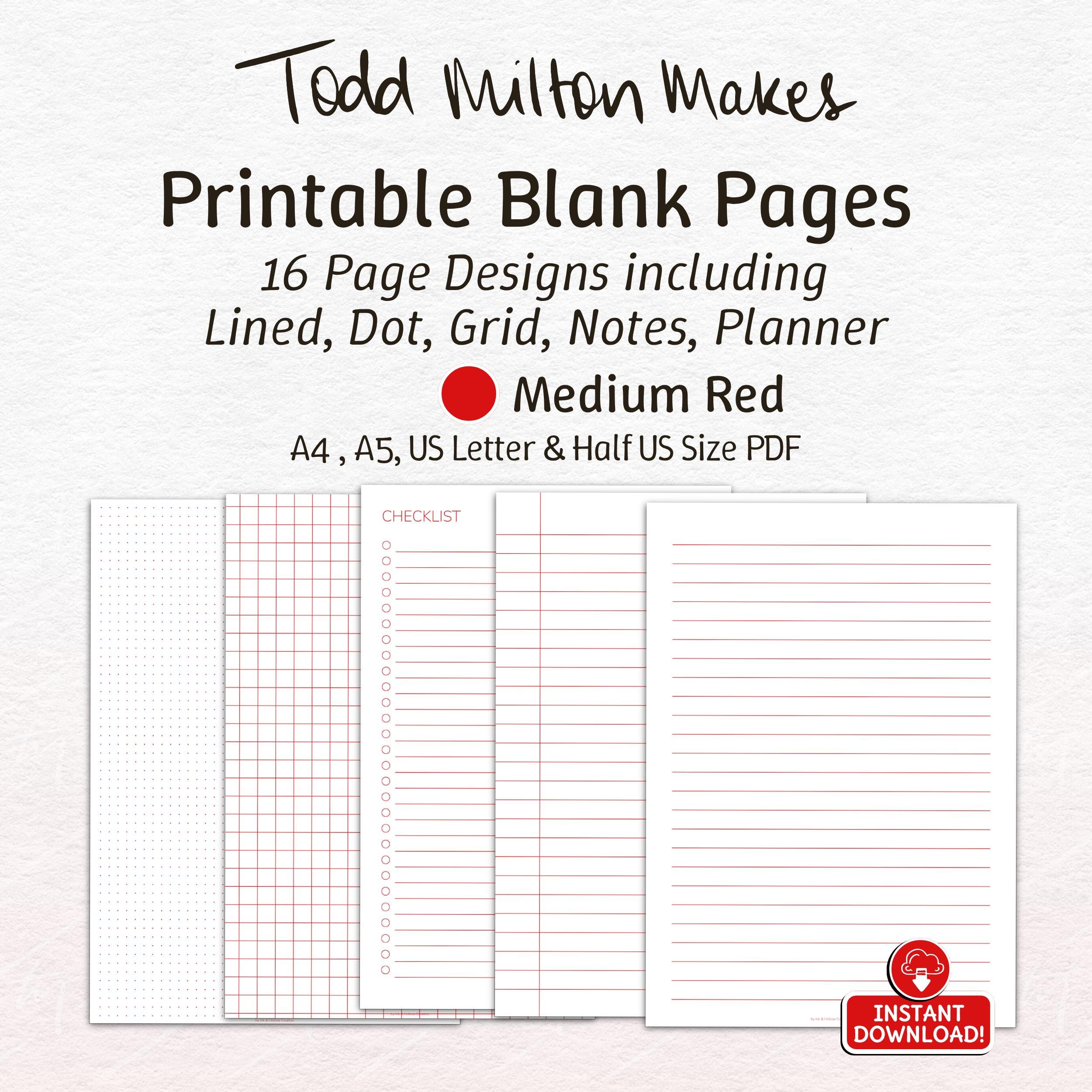 Red Ruled Paper Medium Red Printable Ruled Paper Pack. Blank Lined, Grid & Dot Paper ...