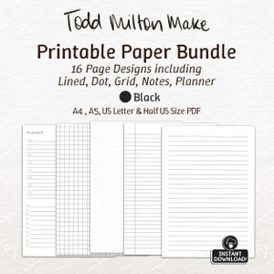 Basic Blank Lined Printable Ruled Paper Pack, Note Taking Pages. Printable Dot Paper, Day Planner, Letter Stationery, A4 A5, US Letter Sizes