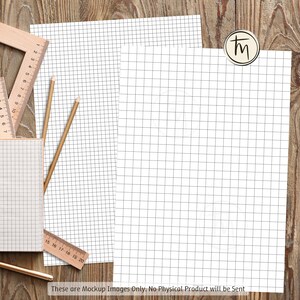 May include: A mockup image featuring two sheets of graph paper with a grid pattern, a notebook, pencils, and rulers. The text at the bottom reads "These are Mockup Images Only. No Physical Product will be Sent."