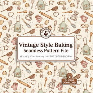 Patrón repetitivo de repostería vintage, clipart PNG de repostería en acuarela, patrón sin costuras. Clipart de cocina retro, patrón sin costuras de cocina y panadería.