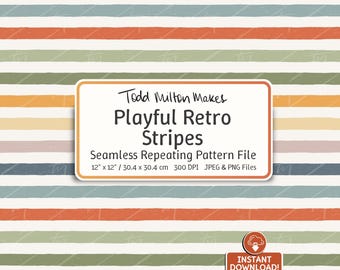 Colourful Retro Stripes Seamless Pattern, Hand Drawn Vintage Style Stripe Clipart File for Fabric, Print & Surface Design. Commercial Use